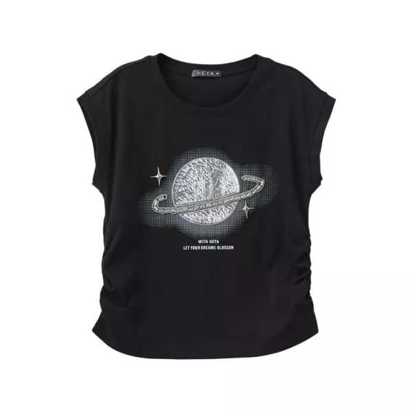 星球抓皺棉質上衣